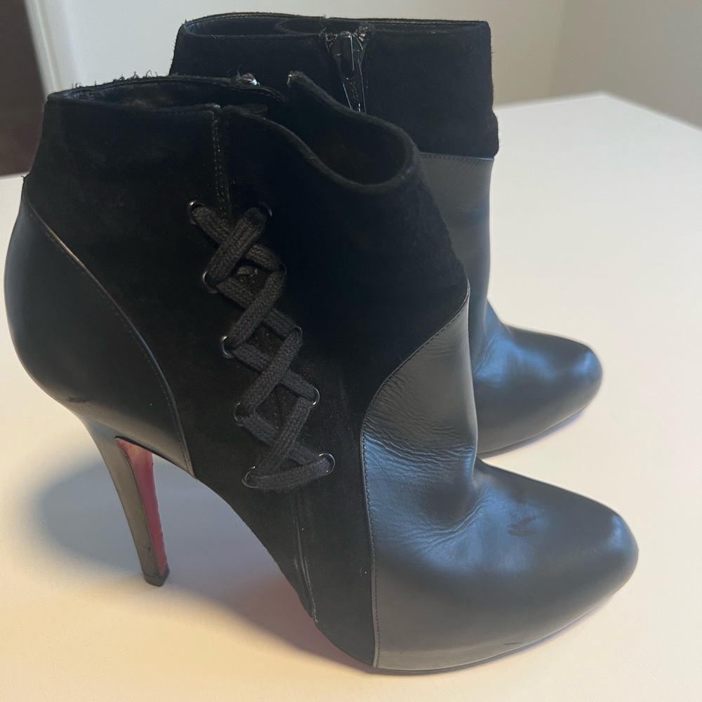 Christian Louboutin Black Suede Lace Detailing Heel Boots